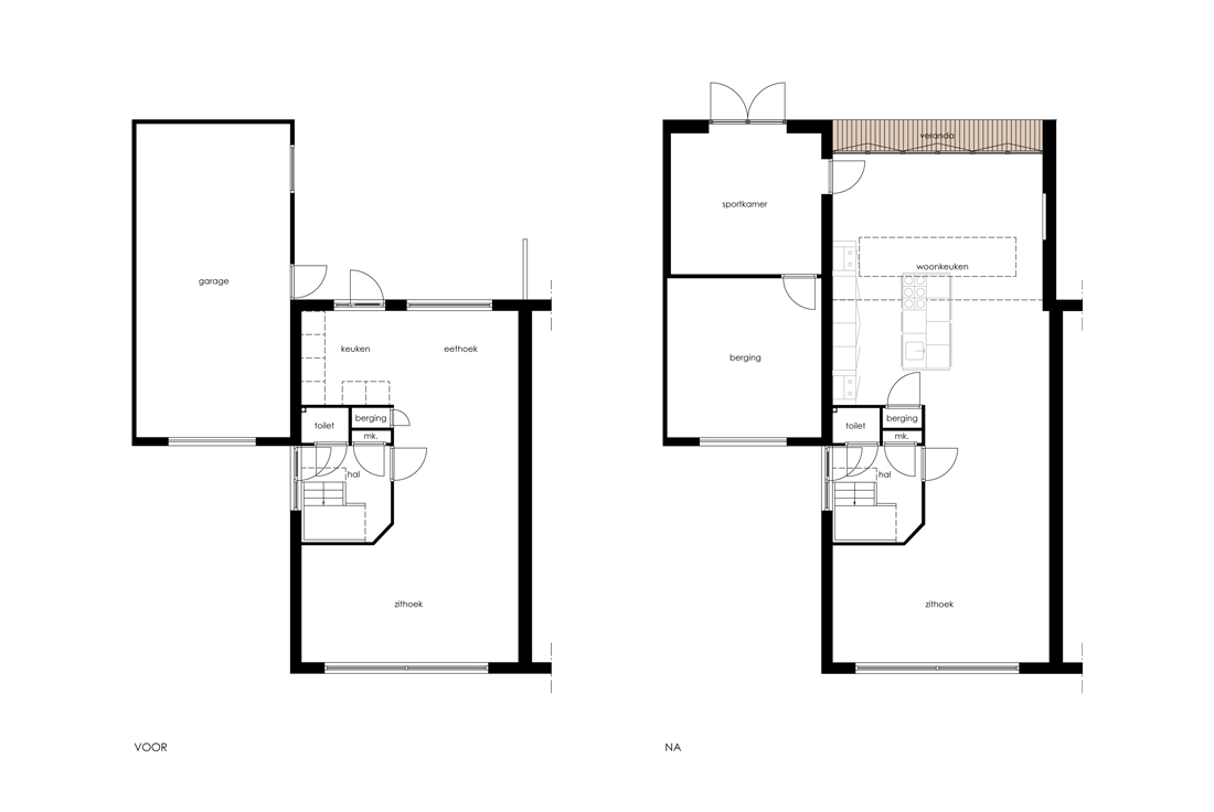 Moderne aanbouw met keuken en vouwpui. - lab-R