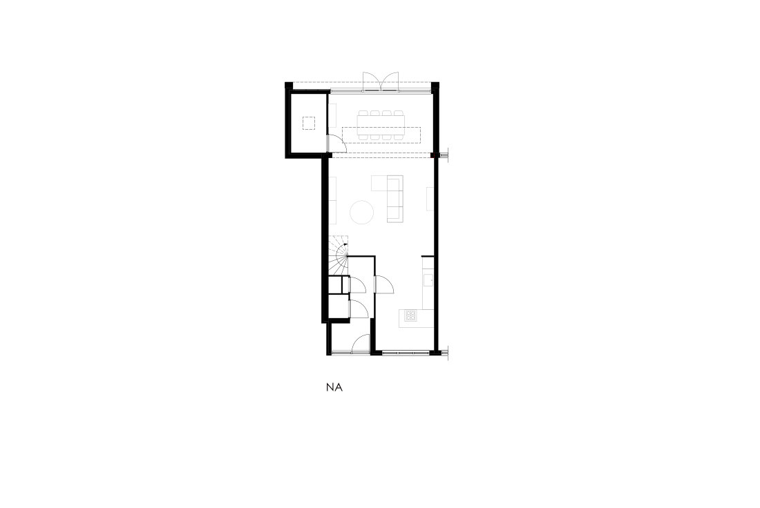 Moderne aanbouw met bijkeuken, afgewerkt met stucwerk en hout. - lab-R